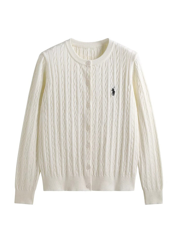 Autumn/Winter New Elegant  Embroidered Pony Twist Cardigan Top Sweater Women